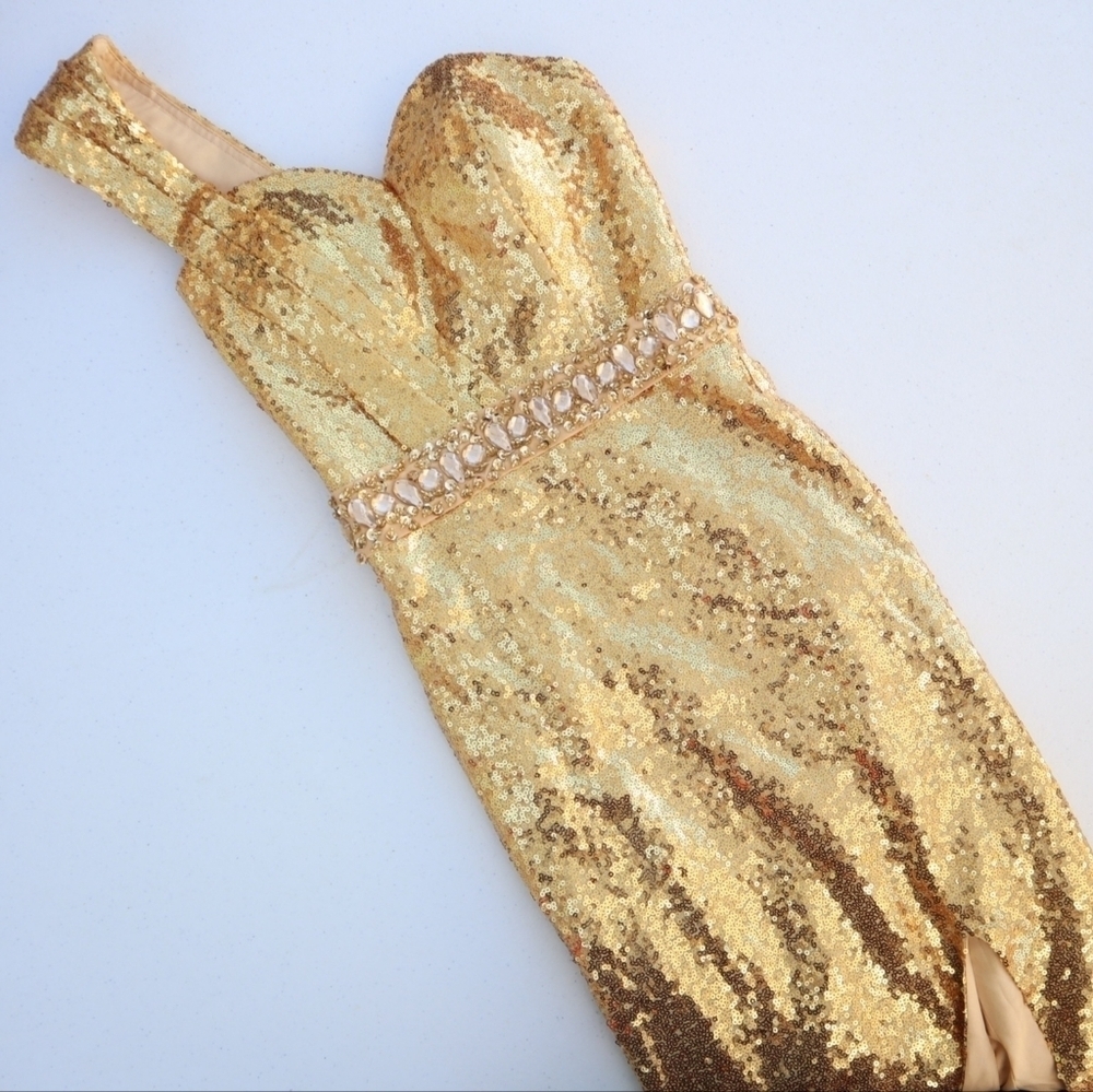 GOLD PAGEANT DRESS W/ TRAIN 5XS Red Carpet Gala White Tie Party Bridal Gown